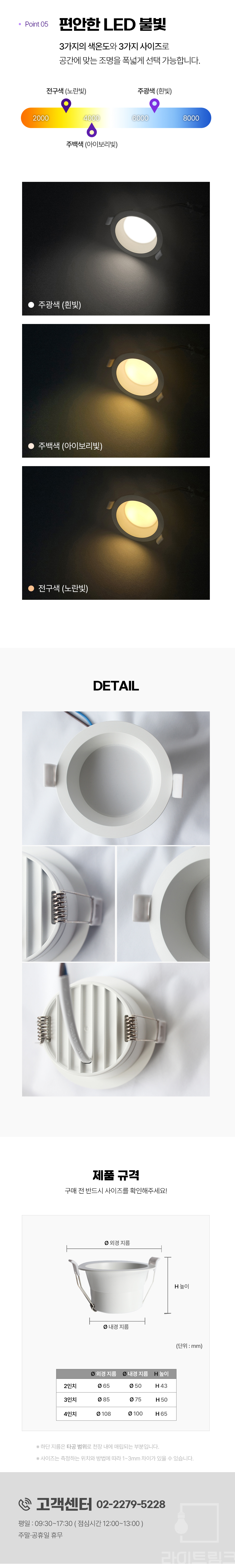 LED 오목 매입등 다운라이트 2/3/4인치